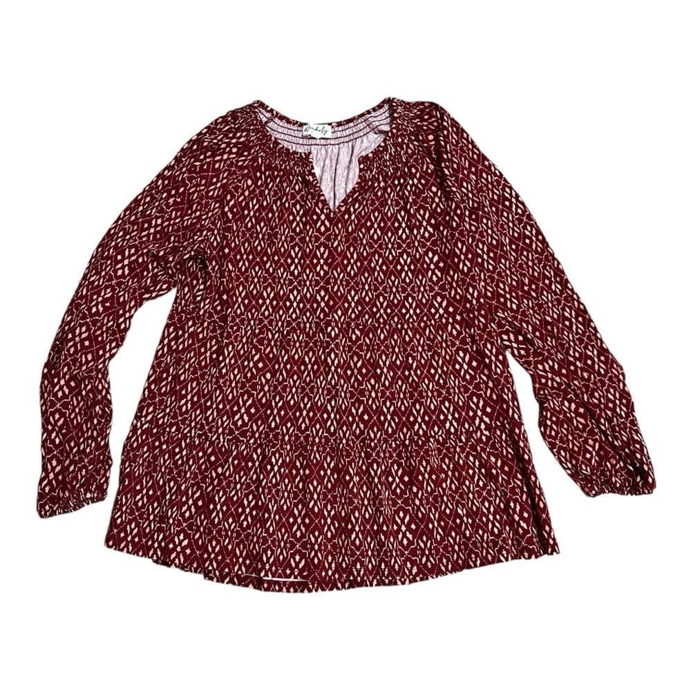 Wonderly LS Julianna Crepe Notch Gourmet Red Long Sleeve Blouse Size MP